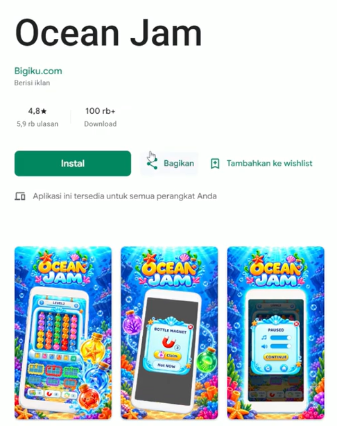 Review Aplikasi Ocean Jam, Game Puzzle Penghasil Uang atau Sekadar Pancingan Iklan?